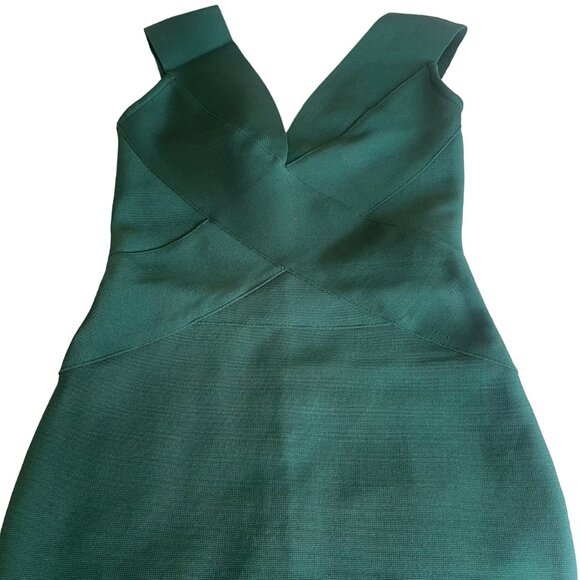 Hunter Green Wide Strap Plunging V-Neck Stretchy & Sculpted Midi Bandage Dress S - Picture 7 of 9